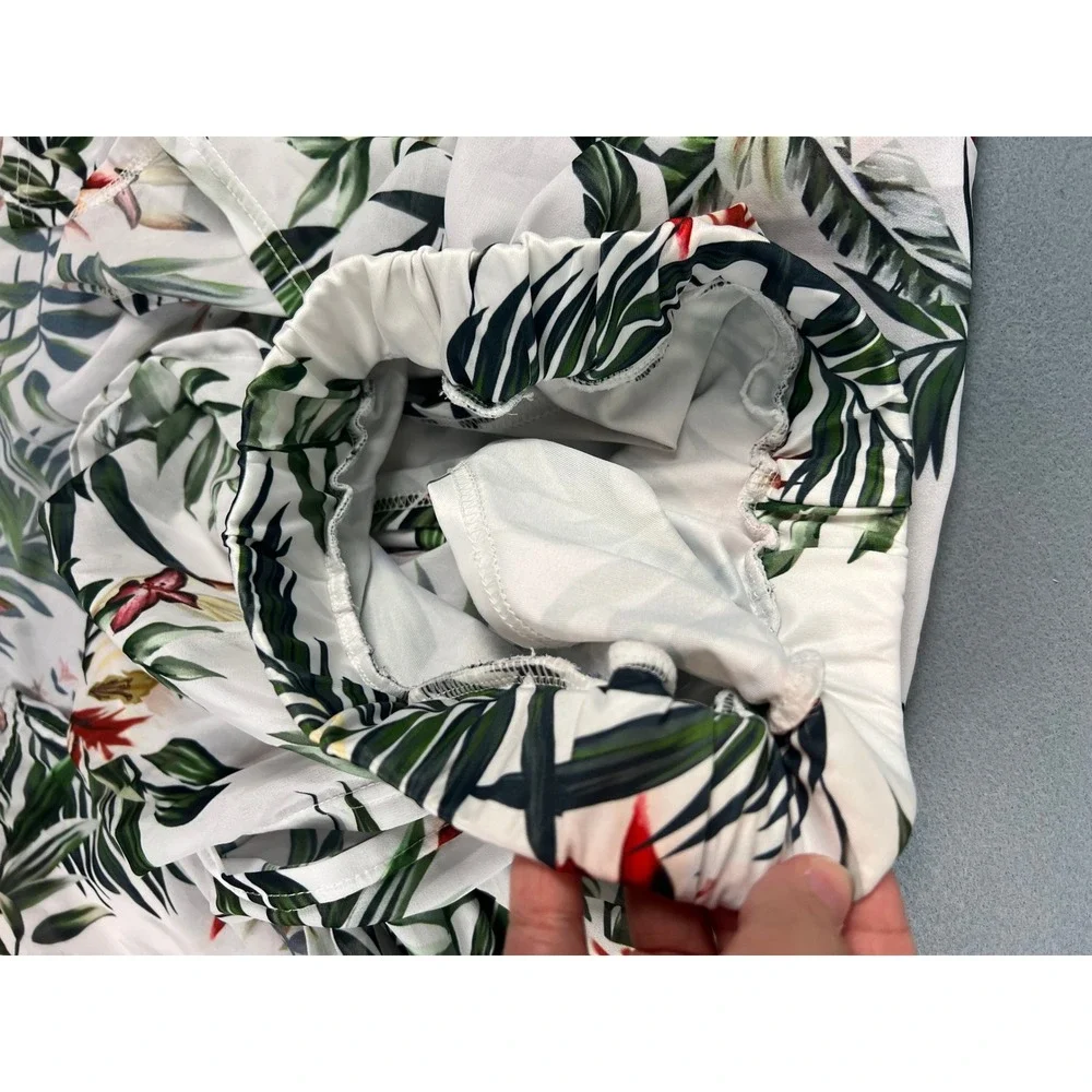 Tropical Floral Maxi Skirt Swim Bottom & Cover Up Boho‎ Beach Vacation White XS